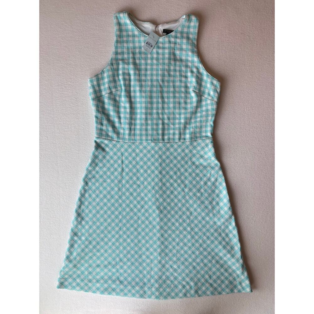 New Ann Taylor Aqua Pop Gingham Sleeveless Flare Dress Size 6 Petite - Picture 1 of 10